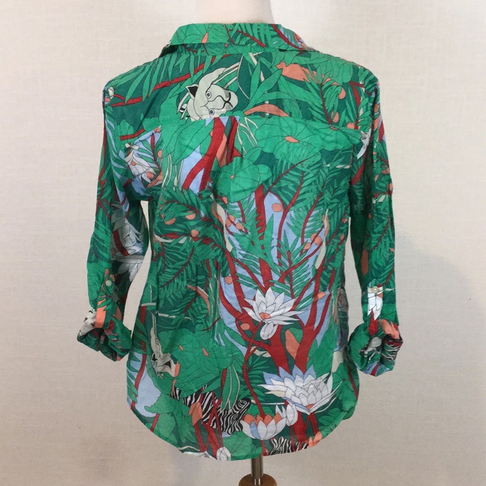 Talbots jungle-print camp-sleeve button-down! - Picture 4 of 8